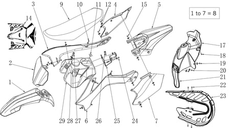 PLASTICS, SEAT, GAS TANK